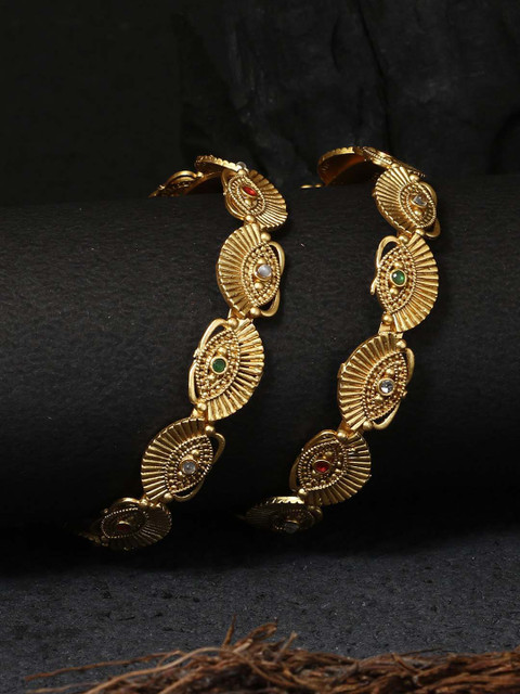 

Adwitiya Collection Gold-Plated Red & Green Stone-Studded Set Of 2 Bangles