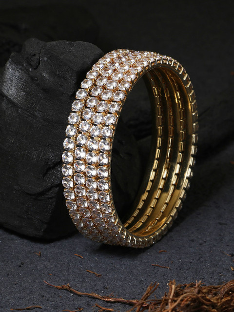 

Adwitiya Collection Pack Of 4 24 CT Gold-Plated Gold-Toned Stone Studded Bangle