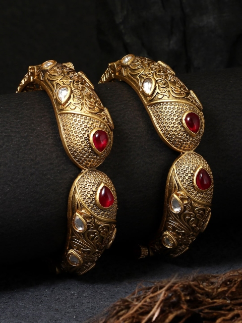 

Adwitiya Collection Gold-Plated Red & White Stone Studded Set Of 2 Bangle