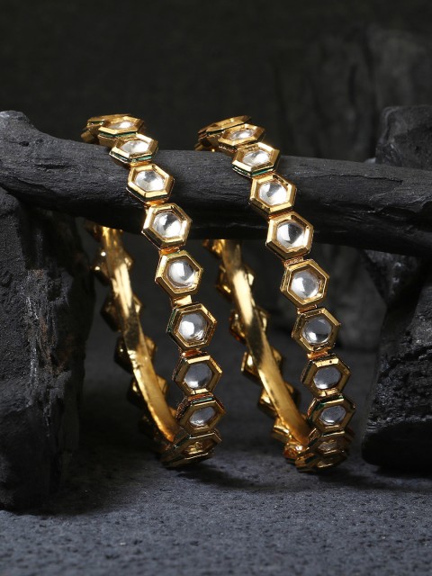 

Adwitiya Collection Set Of 2 Gold-Plated & White Kundan-Studded Bangles