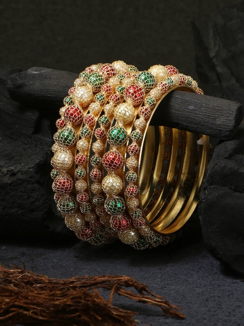 

Adwitiya Collection Women Set Of 6 Gold-Plated Red & Green Stone Studded Bangle
