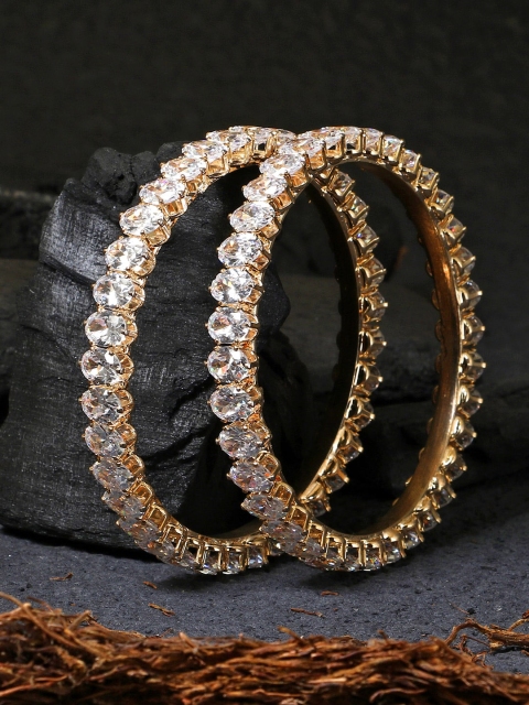 

Adwitiya Collection Set of 2 24 CT Gold-Plated & AD Studded Bangles