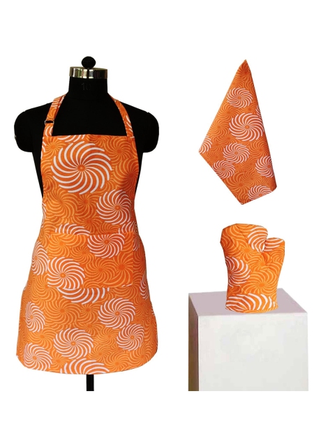 

Lushomes Pack Of 3 Orange & White Printed Kitchen Co-Ordinate Set