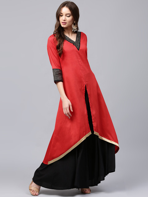 

Libas Women Red Solid A-Line Kurta