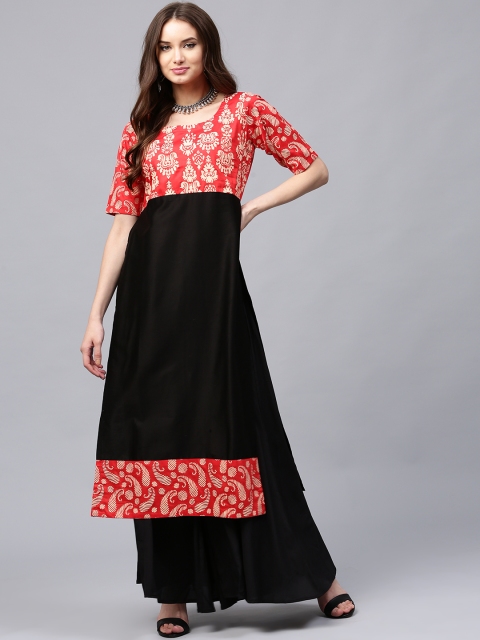 

Libas Women Black & Red Printed Straight Kurta