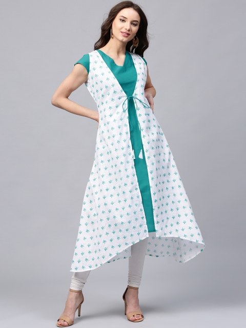 

Libas Women White & Green Printed Layered A-Line Kurta
