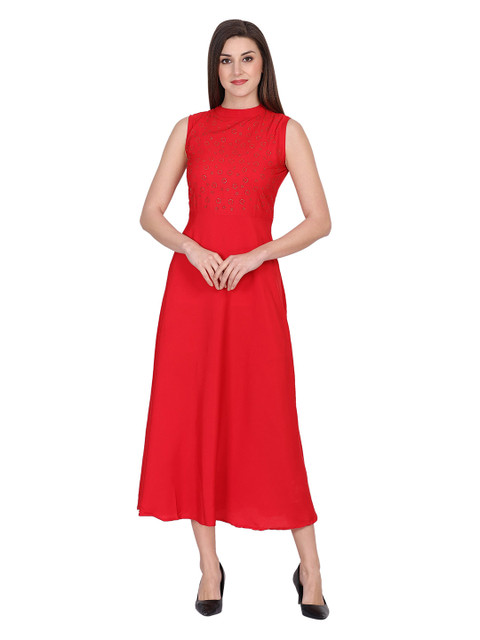 

NOBEY Red Crepe Formal Midi Dress