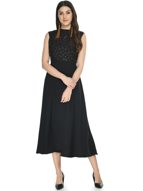 

NOBEY Black Embellished Crepe Formal Midi Dress