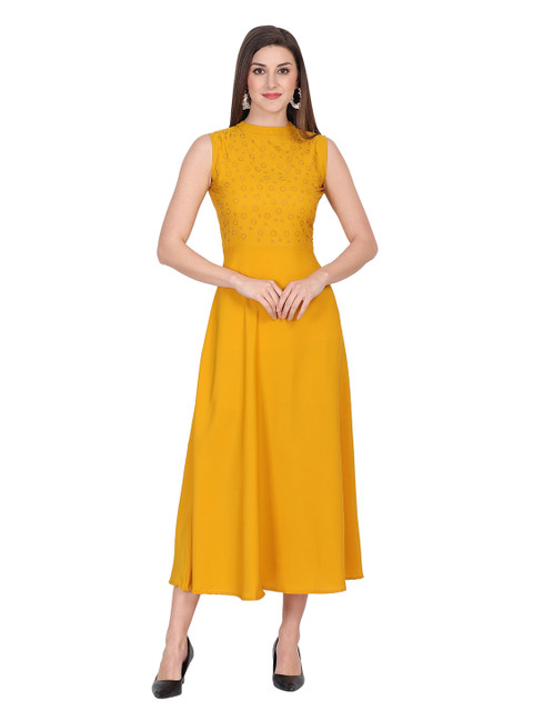 

NOBEY Yellow women Crepe Formal Midi Dress
