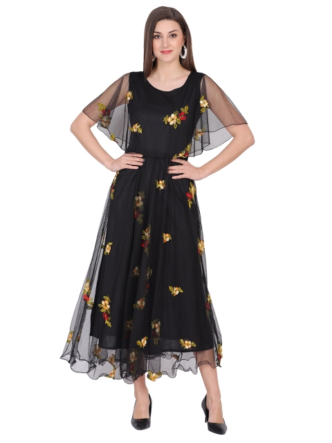 

NOBEY Black Floral Net Formal Maxi Dress