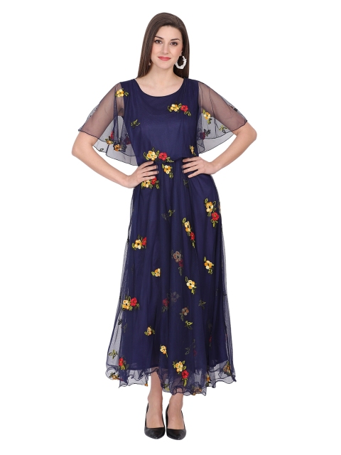 

NOBEY Navy Blue Floral Net Formal Maxi Dress