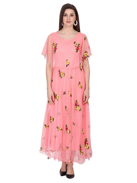 

NOBEY Pink Floral Net Formal Maxi Dress