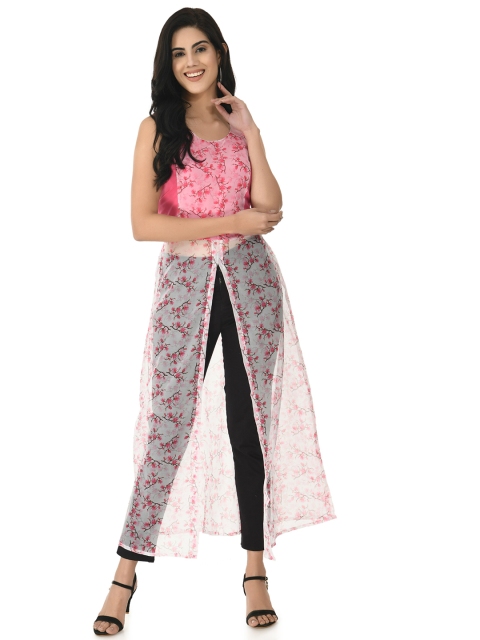 

NOBEY Women Pink Floral Linen Crepe Maxi Dress