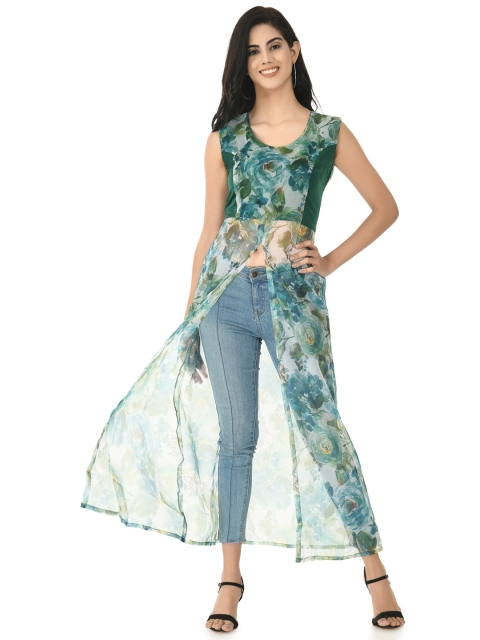 

NOBEY Green Floral Linen Crepe Formal Maxi Dress