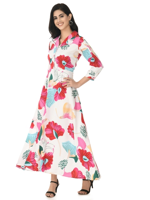 

NOBEY White Floral Linen Crepe Formal Maxi Dress