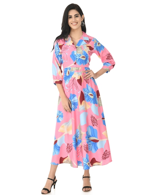 

NOBEY Pink Floral Linen Crepe Formal Maxi Dress