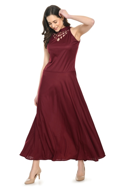 

NOBEY Maroon Linen Chiffon Formal Maxi Dress