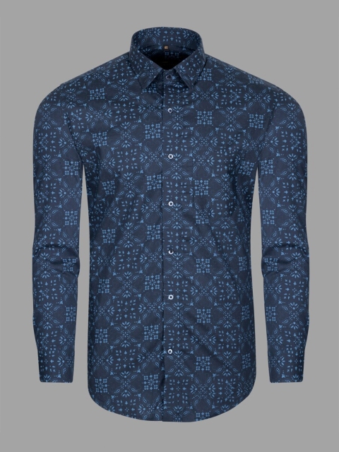

FRENCH CROWN Men Blue Printed Cotton Standard Formal Shirt