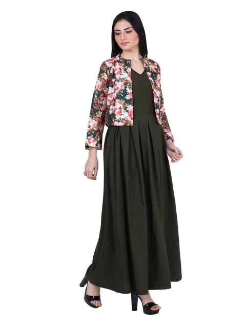 

NOBEY Green Linen Crepe Formal Maxi Dress