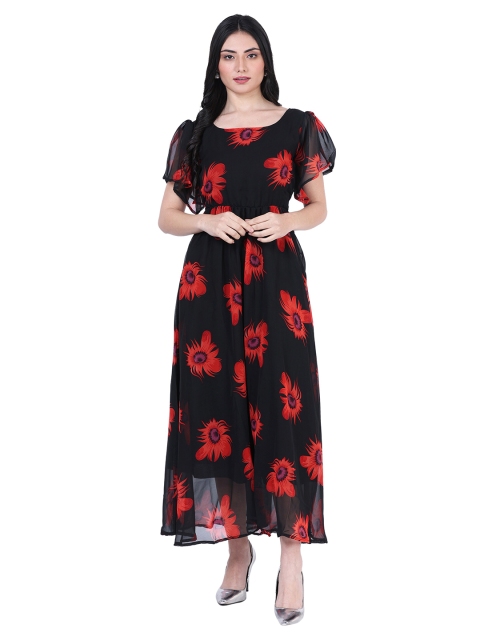 

NOBEY Red Floral Georgette Formal Maxi Dress