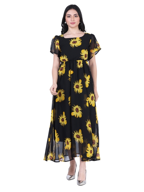 

NOBEY Yellow Floral Georgette Formal Maxi Dress