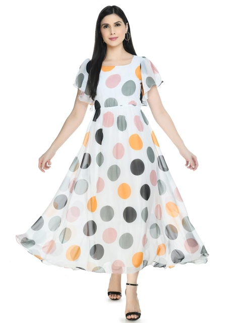 

NOBEY White Georgette Formal A-Line Maxi Dress