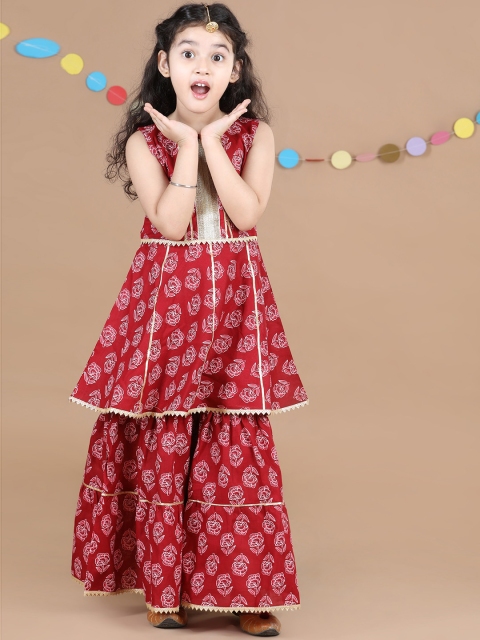 

ADIVA Girls Red Ethnic Motifs Printed Kurta with Sharara