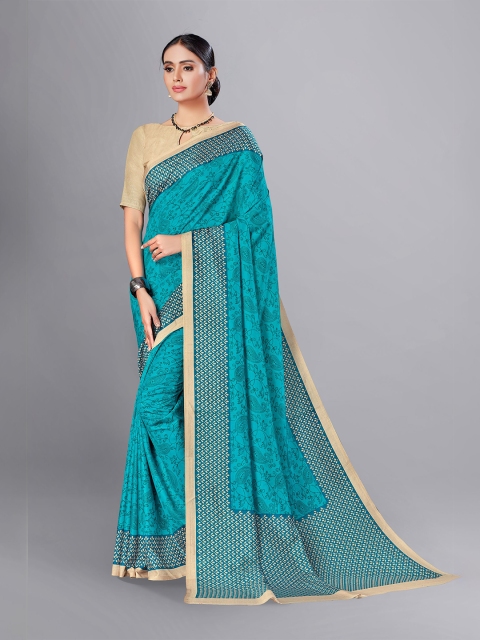 

VIMLA Women Turquoise Blue & Mustard Paisley Art Silk Mysore Silk Saree with Blouse