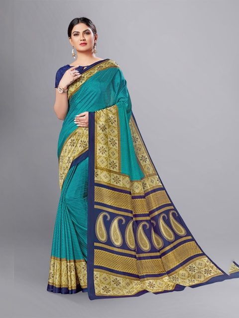 

VIMLA Women Turquoise Blue & Brown Art Silk Mysore Silk Saree
