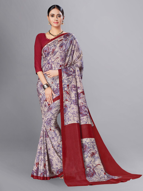 

VIMLA Maroon & Grey Floral Art Silk Mysore Silk Saree