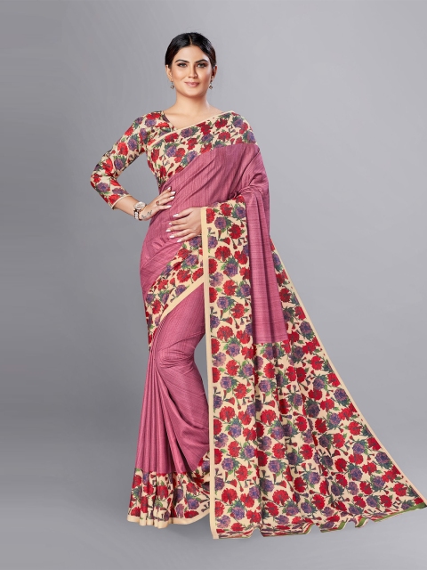 

VIMLA Pink & Yellow Floral Art Silk Mysore Silk Saree