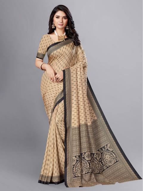 

VIMLA Beige & Black Ethnic Motifs Art Silk Mysore Silk Saree