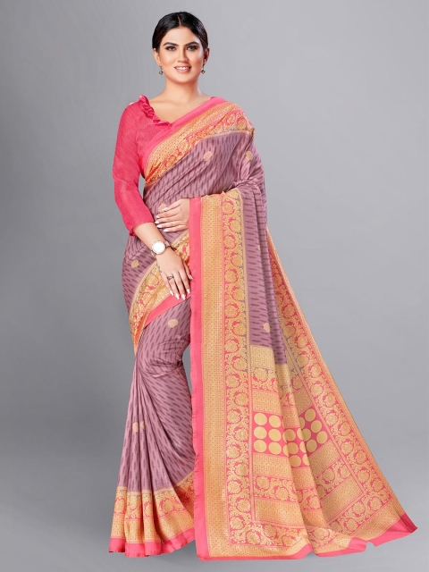 

VIMLA Pink & Purple Ethnic Motifs Art Silk Mysore Silk Saree