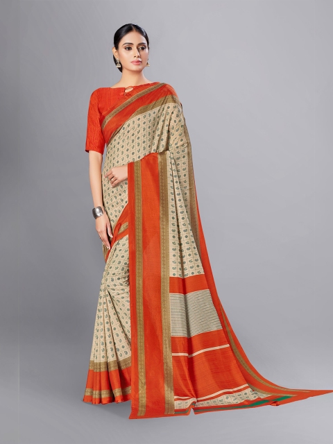 

VIMLA Orange & Beige Checked Art Silk Mysore Silk Saree