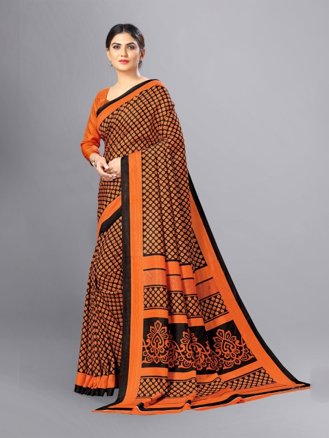 

VIMLA Orange & Black Ethnic Motifs Art Silk Mysore Silk Saree