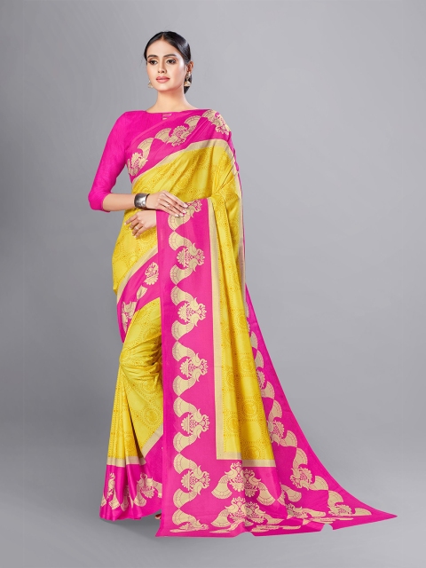 

VIMLA Yellow & Pink Ethnic Motifs Art Silk Mysore Silk Saree