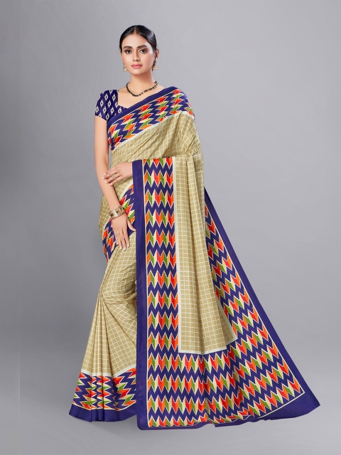 

VIMLA Blue & Beige Checked Art Silk Mysore Silk Saree