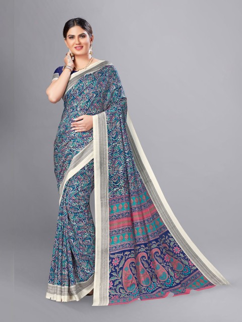 

VIMLA Blue & Grey Kalamkari Art Silk Mysore Silk Saree