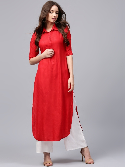

Libas Women Red Self-Design Pathani Kurta