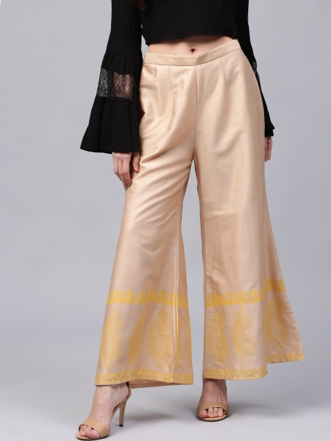 

Libas Women Beige Printed Detail Wide Leg Palazzos