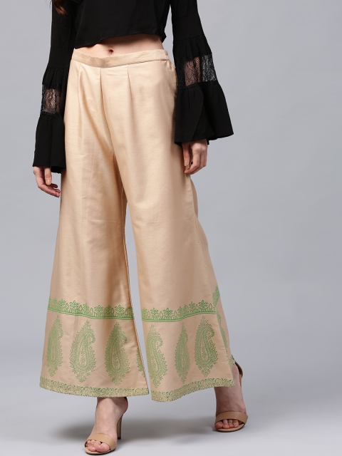 

Libas Women Beige Wide Leg Printed Detail Palazzos
