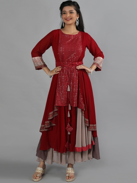 

taruni Women Maroon Embellished Georgette Anarkali Kurta