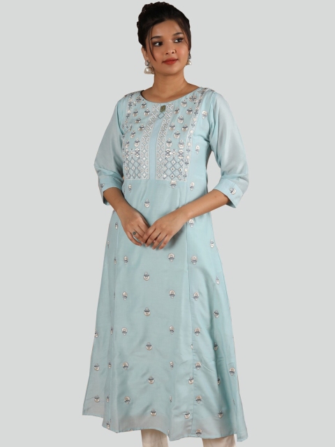 

taruni Blue Floral Embroidered Thread Work Kurta