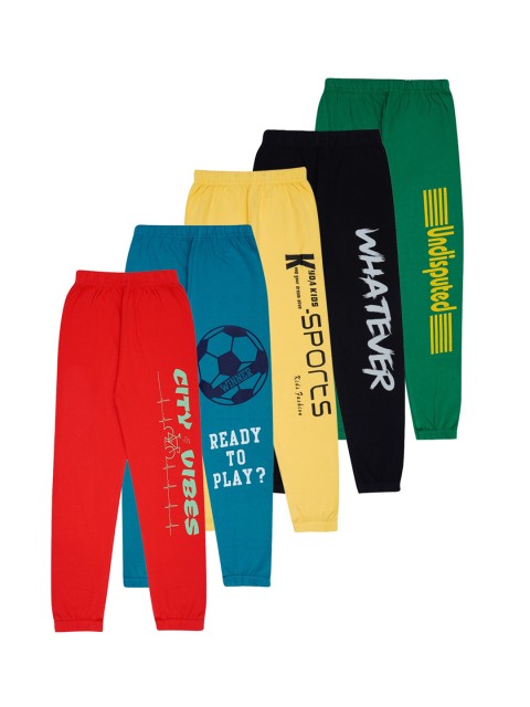 

KYDA KIDS Boys Pack Of 5 Solid Cotton Joggers, Red