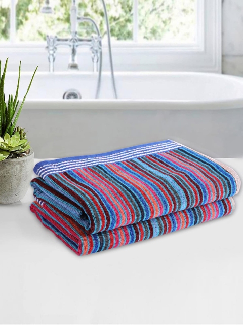 

ROMEE Set of 2 Blue & Pink 500 GSM Cotton Bath Towel