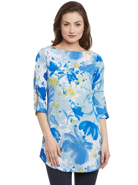 

Ruhaans Blue Floral Print Tunic