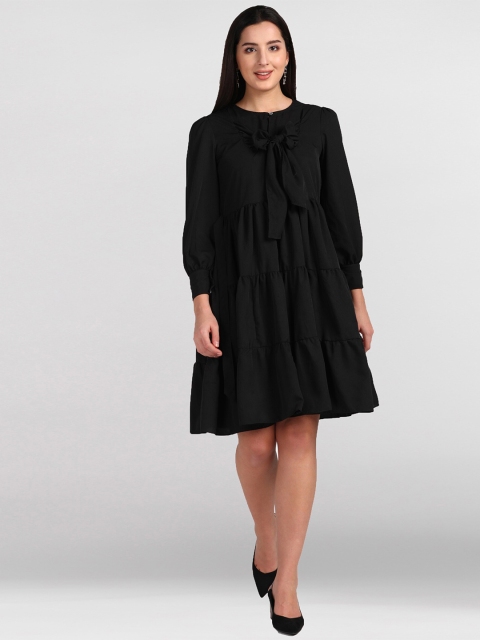

shashvi Women Black Fit and Flare Crepe Dress