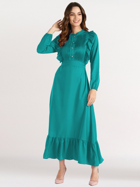 

shashvi Women Teal Solid Crepe Fit & Flare Maxi Dress