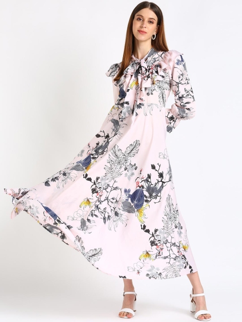 

shashvi Women Pink Floral Tie-Up Neck Crepe Maxi Dress