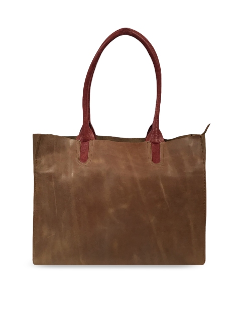 

LELYS Brown Leather Shopper Shoulder Bag with Cut Work